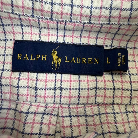 Ralph Lauren Shirt Mens Large Pink Blue Plaid Check Button Down Cotton Oxford - Picture 12 of 14